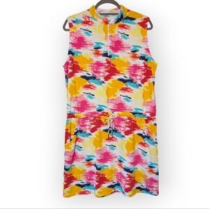 IBKUL Women's Matilda Sleeveless Mock Neck Golf Tennis Dress Hot Pink White Blue